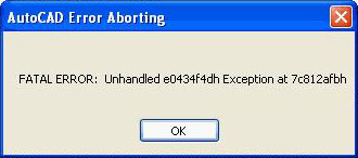 autocad error aborting