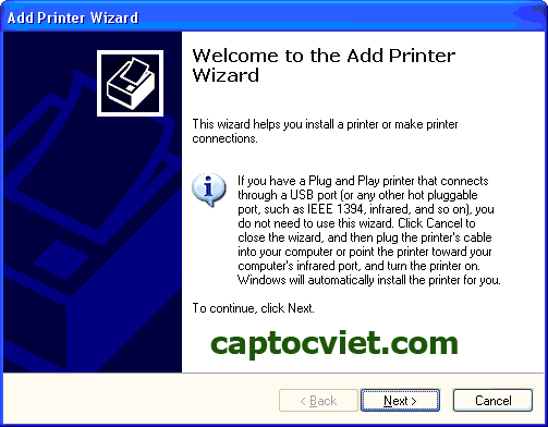 Welcome to the Add Printer Wizard